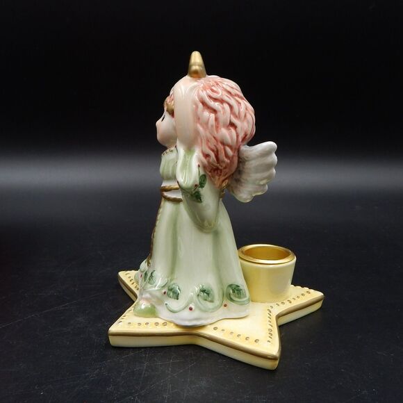 Fitz and Floyd Moonbeams Christmas Angel Taper Candle Holder Candlestick Ceramic - Picture 3 of 12